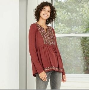 Knox Rose Embroidered Babydoll Top